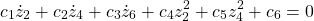 \begin{equation*}c_1\dot{z}_2 + c_2\dot{z}_4 + c_3\dot{z}_6 + c_4 z^2_2 + c_5 z^2_4 + c_6 = 0\end{equation*}